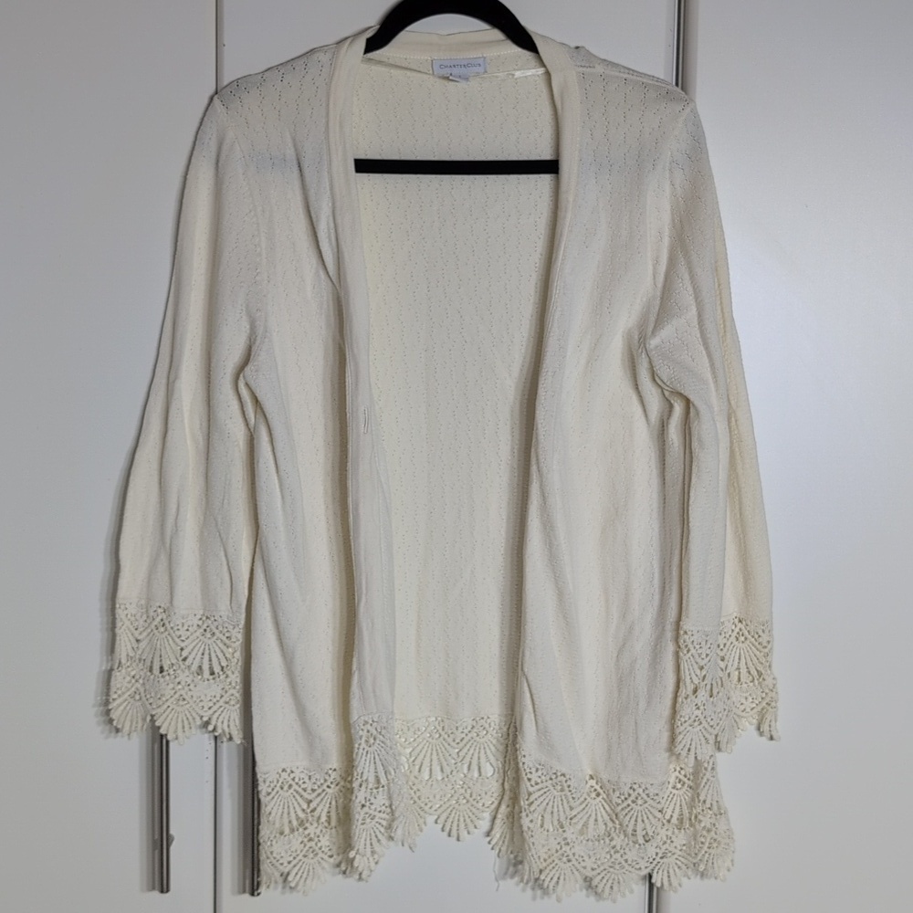 Charter Club Knit Beige Lace Cardigan Size Large